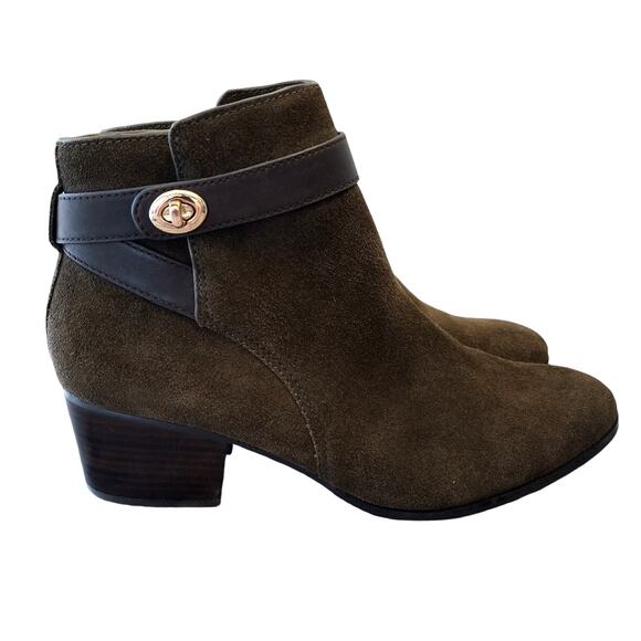 Coach | Dark Olive Green Suede "Patricia" Ankle Boots 10B - Picture 1 of 14